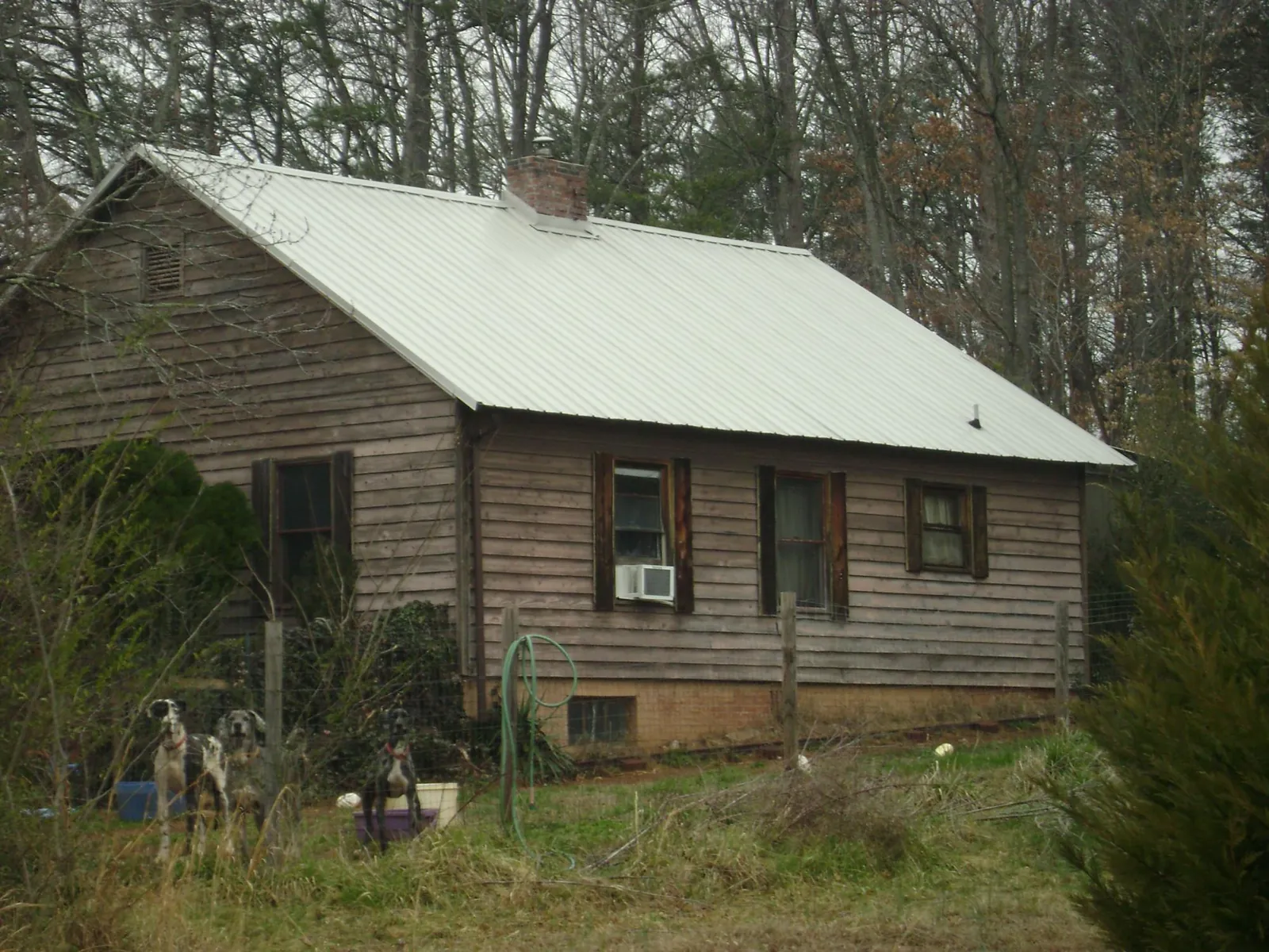 White metal roof on an old wood sided farmhouse, from a Metal Roof Installation job in Chicopee